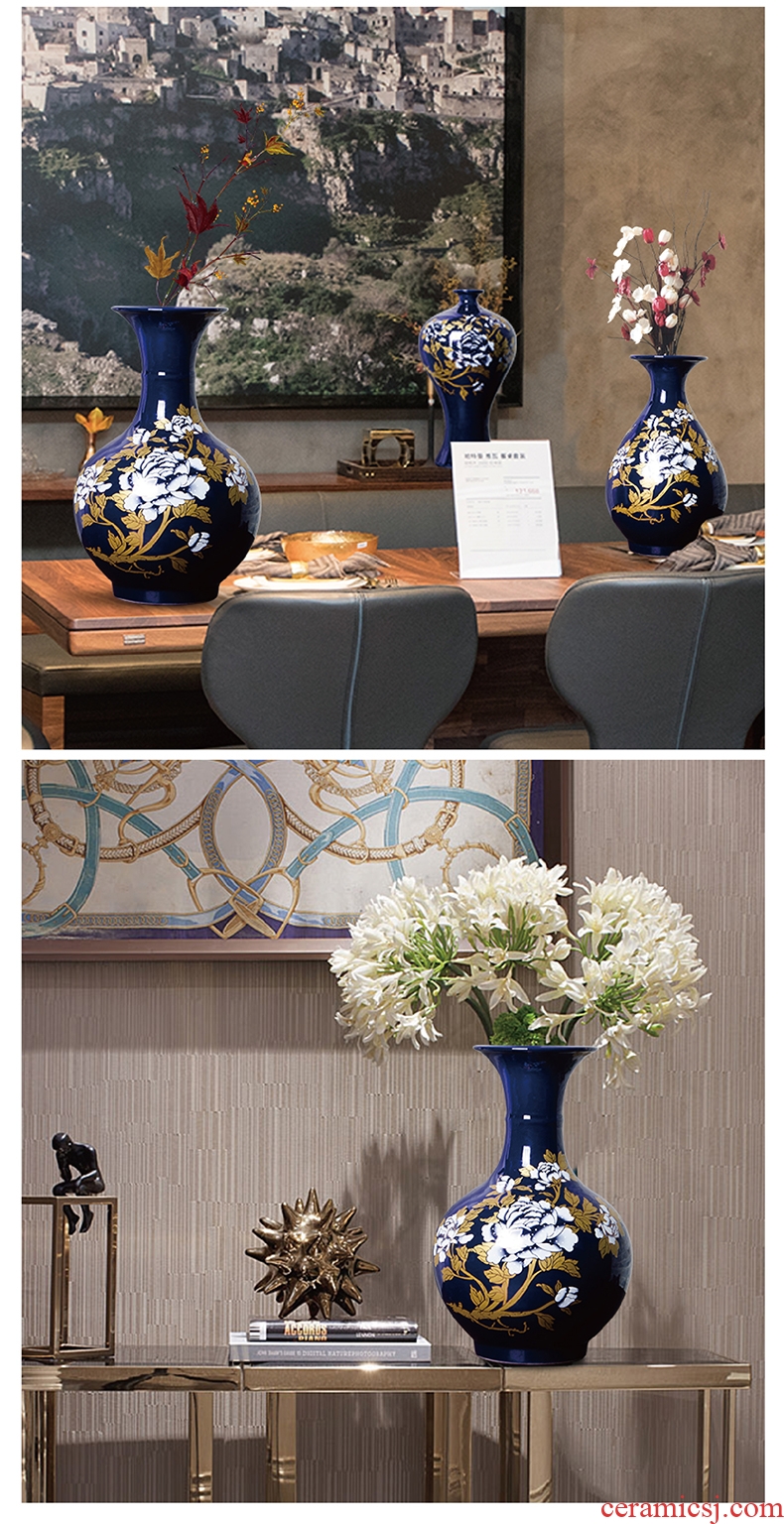 Jingdezhen ceramics blue vase peony flower arrangement of TV ark, home furnishing articles I and contracted sitting room adornment