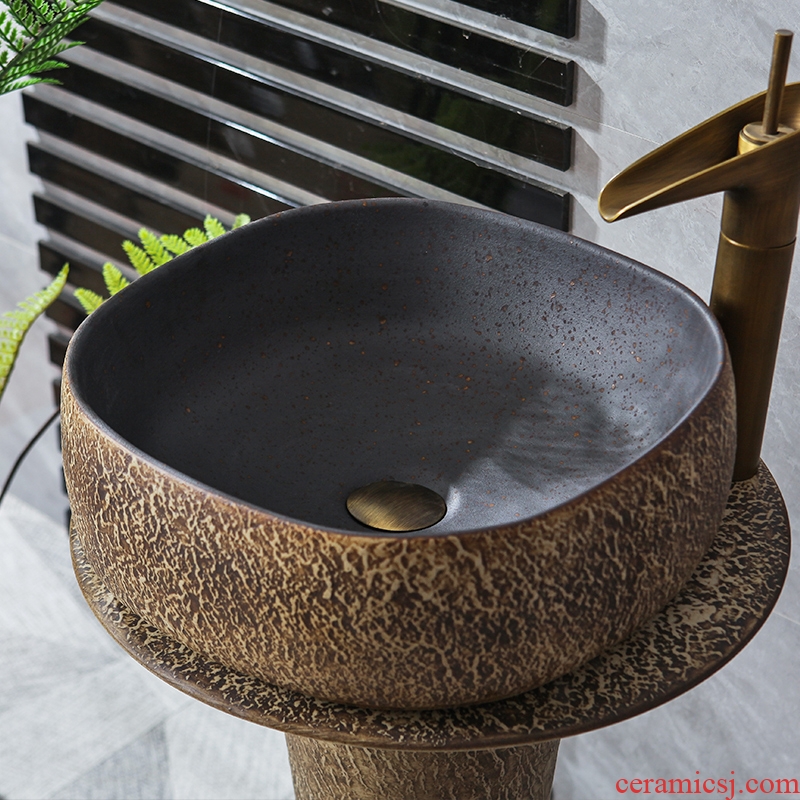 JingYan stone grain pillar basin ceramic column type restoring ancient ways is suing the lavatory sink basin on the floor