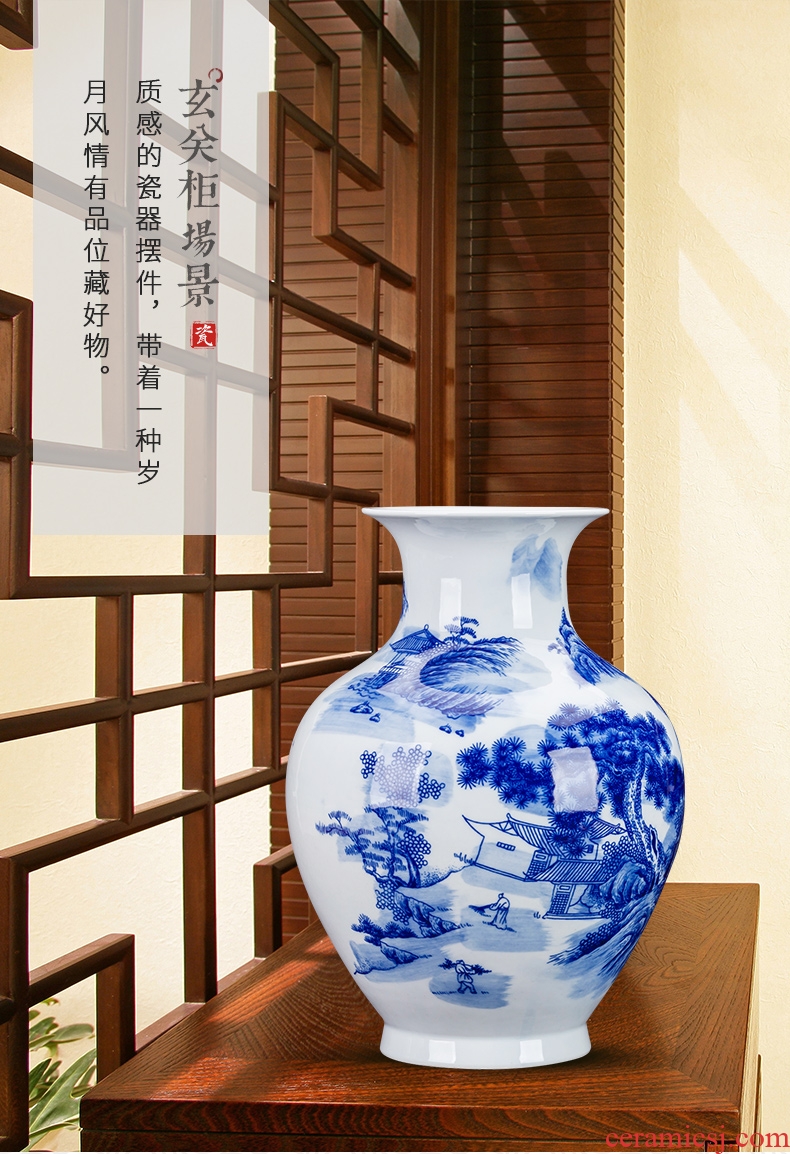 Jingdezhen blue and white porcelain vases, flower arrangement sitting room of Chinese style household ceramics study adornment handicraft furnishing articles gifts