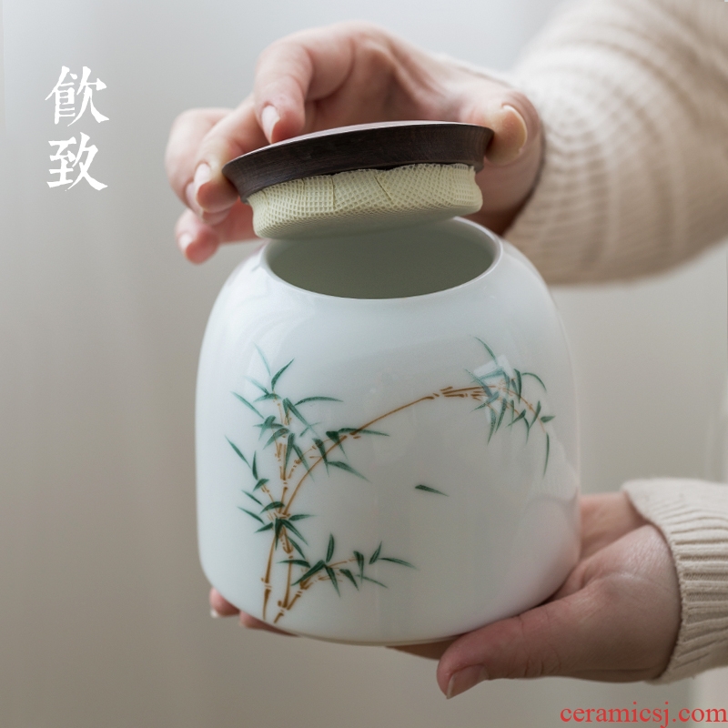 Ultimately responds to the ceramic tea canister large antique seal pot cover wood moisture half jins receives domestic tea caddy fixings