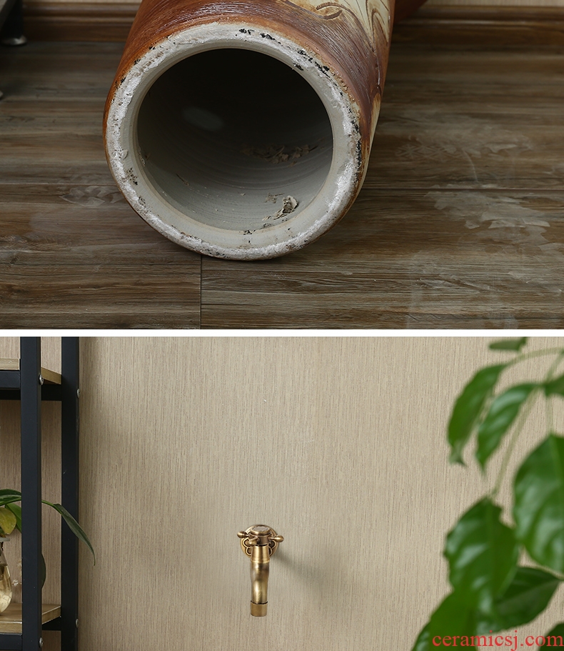 Koh larn, neat new Chinese style ceramic floor pillar lavabo toilet household balcony one - piece the lavatory