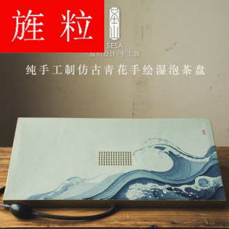 Continuous grain of the original large ceramic tea sets tea tray manual hand - made antique blue - and - white kung fu tea set drainage wet mercifully