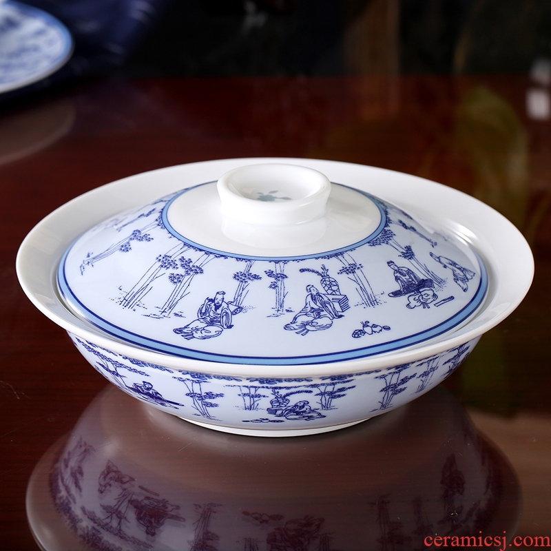 Red porcelain ceramic tableware suit of jingdezhen porcelain bowl dishes Chinese blue and white porcelain tableware bamboo seven sages