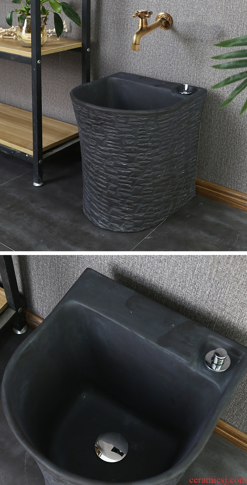 Ceramic mop pool European - style matte enrolled black stone basin of large household bathroom floor balcony to mop pool tank