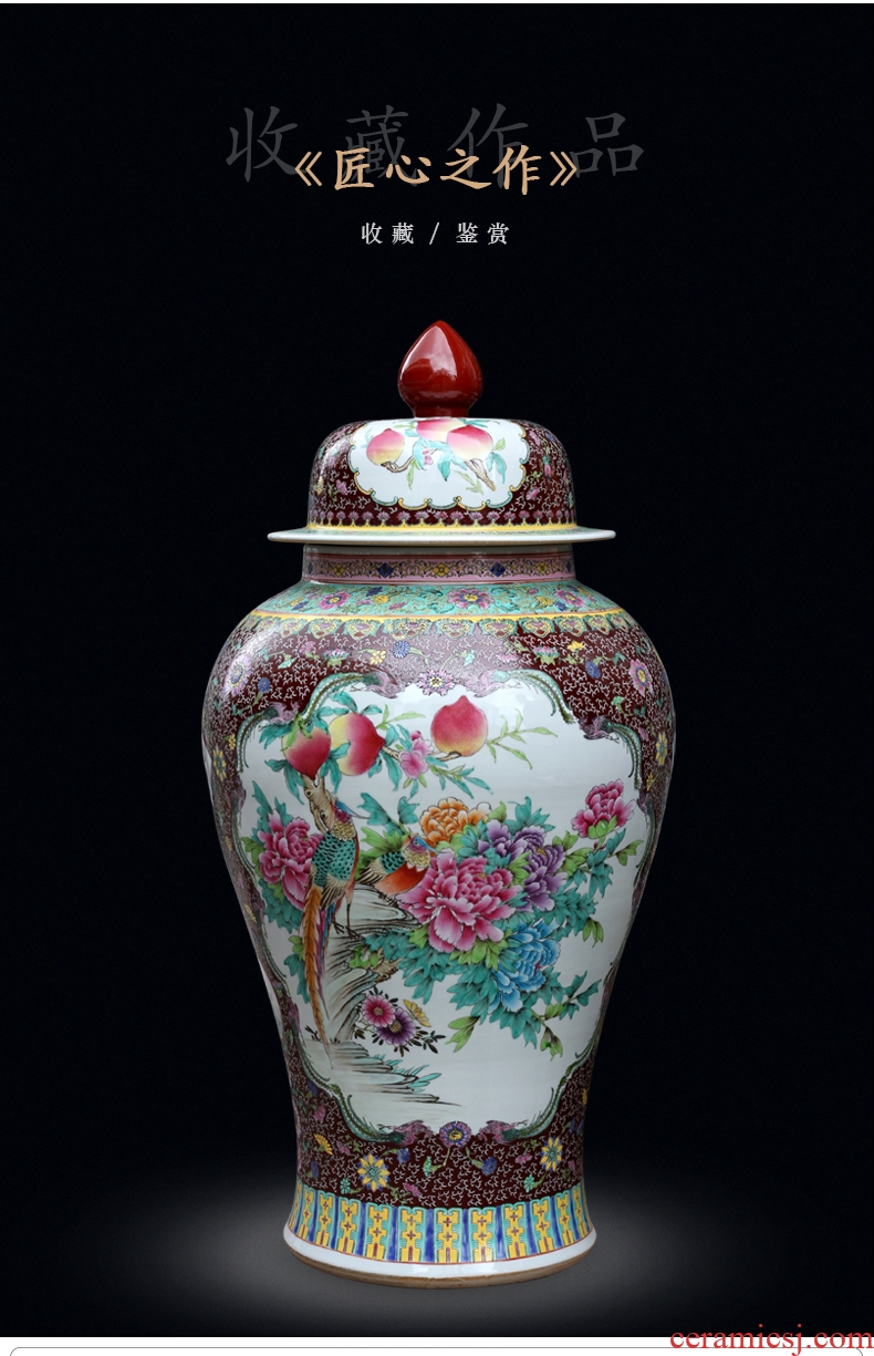 Jingdezhen ceramic hand - made peacock peony general pot home sitting room place study office of the big vase