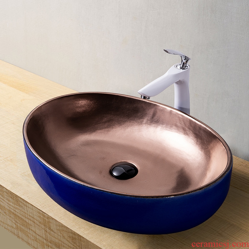 Outside the blue gold within European stage basin elliptical Nordic household contracted wind ceramic lavabo art creative lavatory