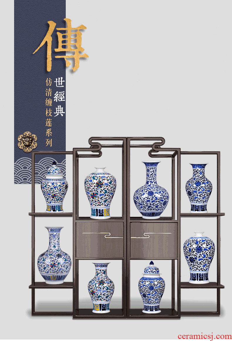 Jingdezhen large ground ceramic vases, flower arrangement craft sitting room of Chinese style household adornment TV ark, furnishing articles - 593391485650