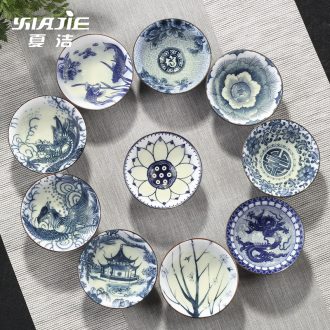 Four - walled yard hand - made kung fu small blue and white porcelain tea cups a single master cup tea light hat cup sample tea cup bowl