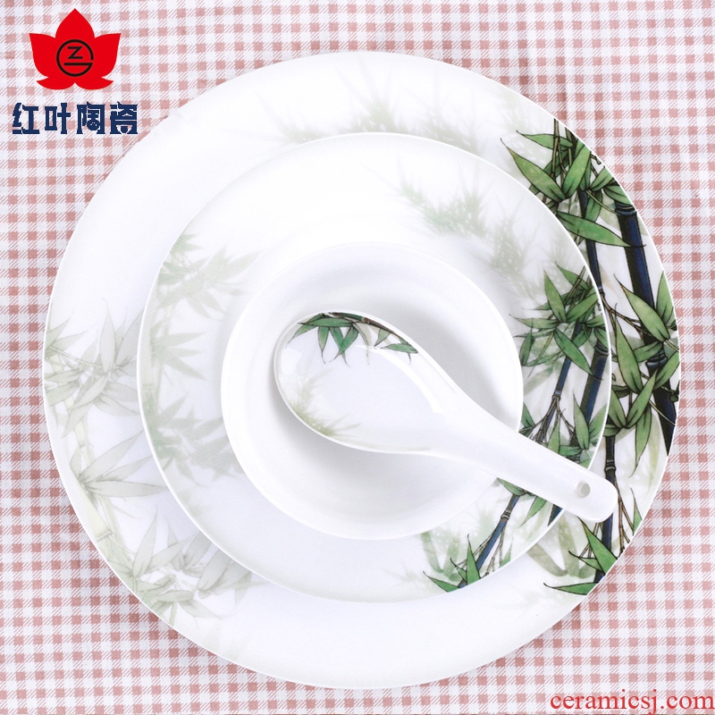 Red leaves jingdezhen ceramic 88 dishes suit Chinese wind tableware Chinese creative move bowls plates gifts