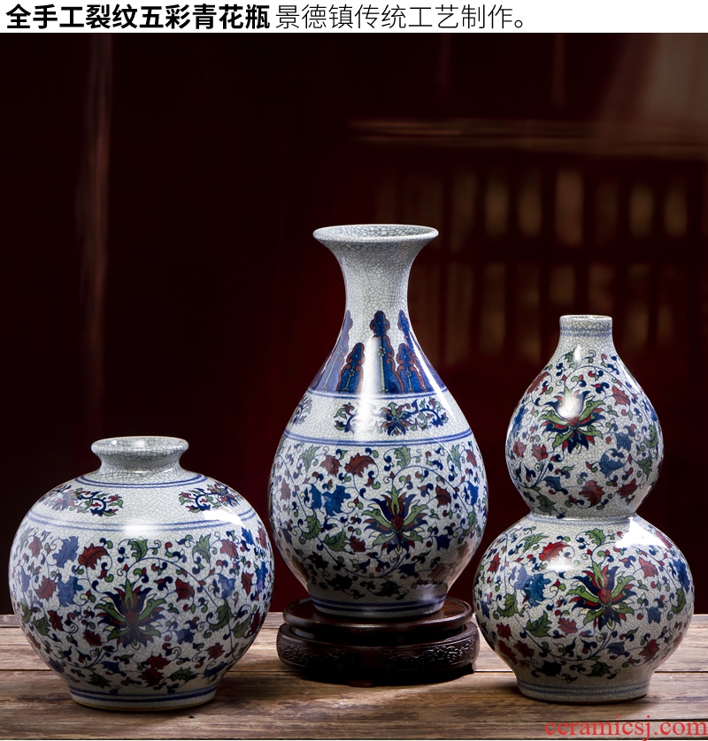 Jingdezhen ceramic vase furnishing articles colorful Chinese dried flowers sitting room adornment flower arrangement of blue and white porcelain porcelain porch decoration