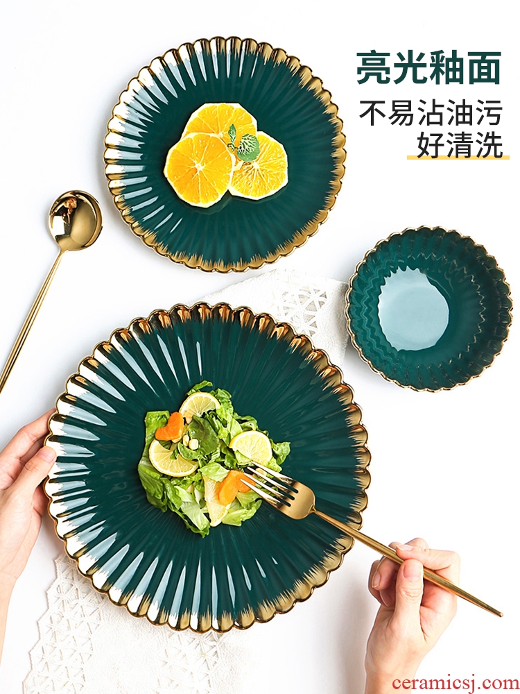 The Nordic up phnom penh dish dish dish household creative web celebrity ins wind light sparrow 祤 ceramic disc beefsteak plate