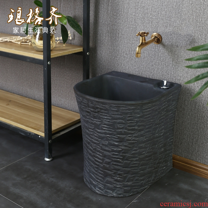 Ceramic mop pool European - style matte enrolled black stone basin of large household bathroom floor balcony to mop pool tank