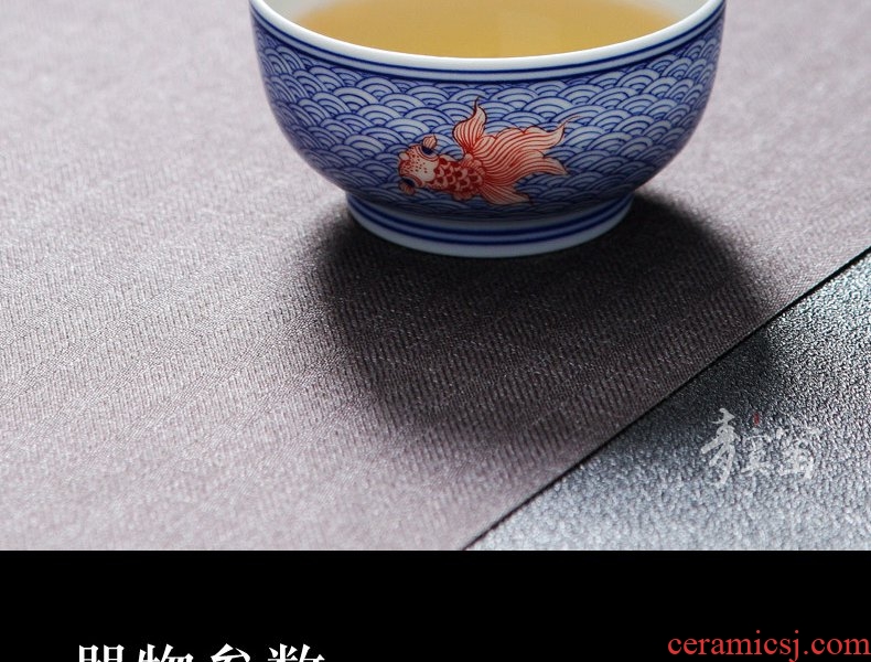 Continuous grain of jingdezhen blue and white hand - made ceramic heavy large three to prevent hot tureen household kung fu tea cups