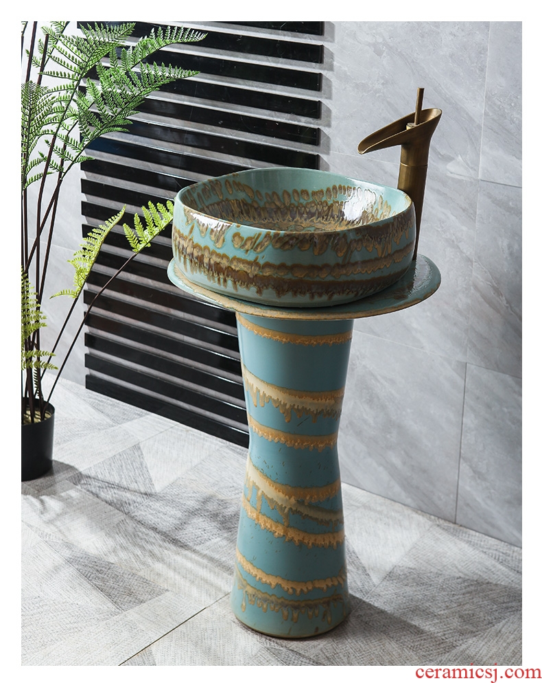 JingWeiLiu glaze colorful column basin creative ceramic column type lavatory floor sink basin of restoring ancient ways
