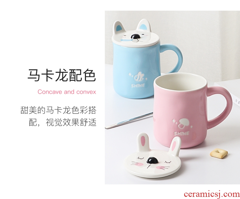 Express cartoon young girl ceramic keller with spoon, creative move trend mobile rack office glass cup