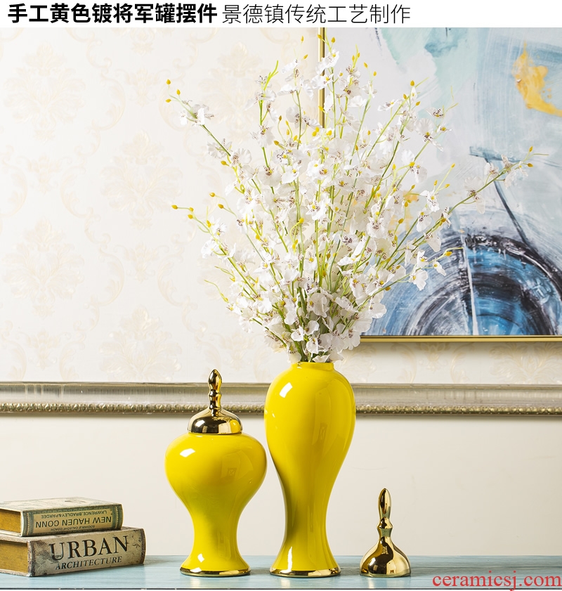 General new Chinese jingdezhen ceramic pot furnishing articles pottery decoration ideas sitting room yellow dried flower flower vase