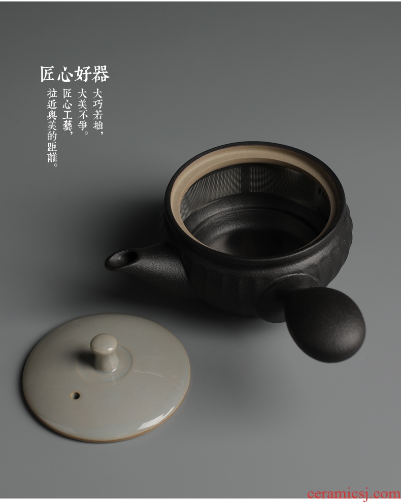 Are good source side of black pottery pot of household contracted pure tin kung fu tea set Japanese heat - resistant ceramic Mosaic single pot of tea