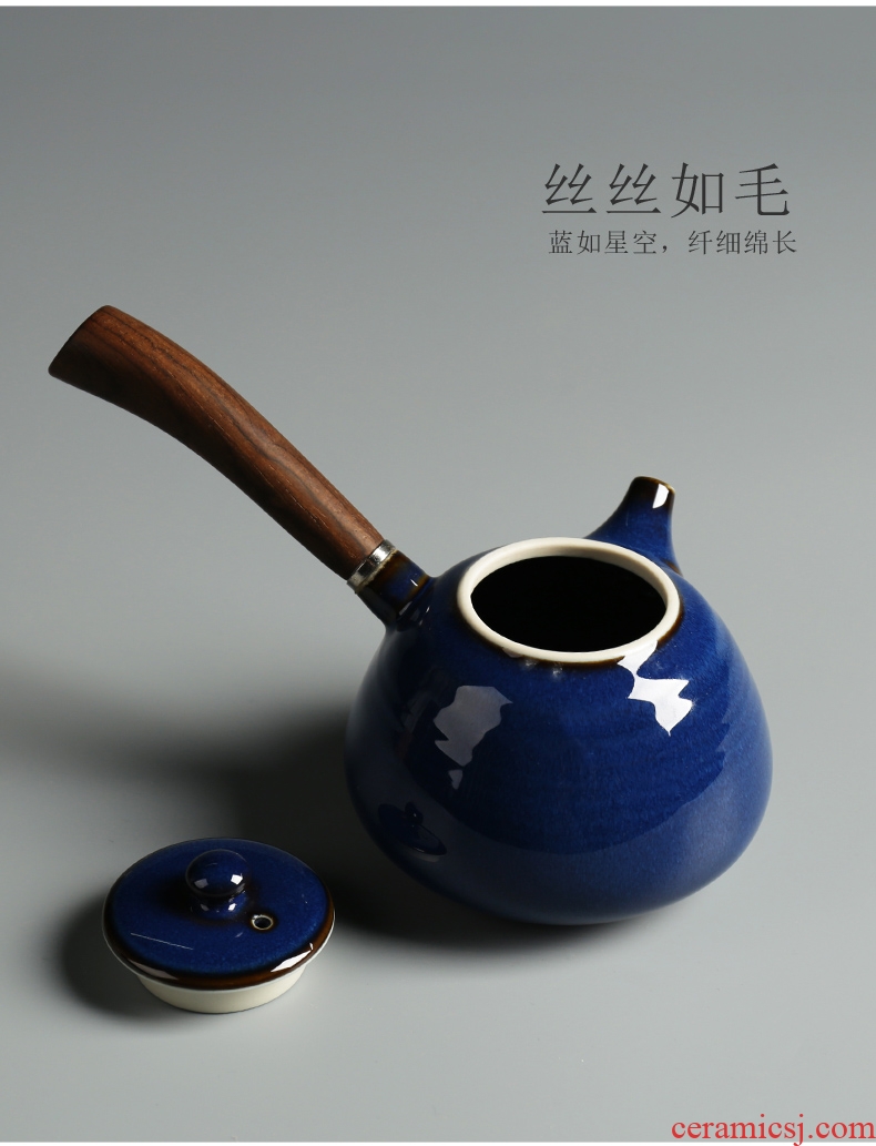 Is good source variable TuHao blue wooden side kung fu tea set the pot of ceramic pot single pot teapot household small pot