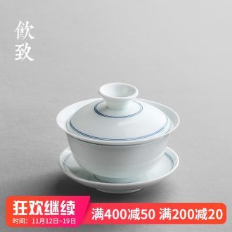 Ultimately responds to jingdezhen blue and white porcelain tureen ceramic cups only three tureen tea bowl hand - made single kung fu tea set