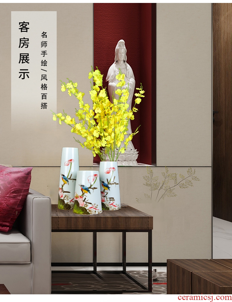 Jingdezhen ceramics hand - made vases ChanCuiQing lotus three - piece flower arranging home furnishing articles sitting room decoration