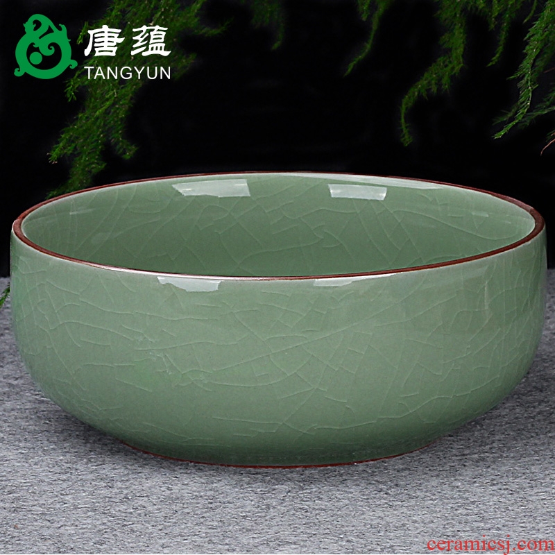 Tang aggregates ceramic green tea to wash bowl tea taking zero deserves six gentleman 's white porcelain 6 inch embossment cup for wash the writing brush washer on sale