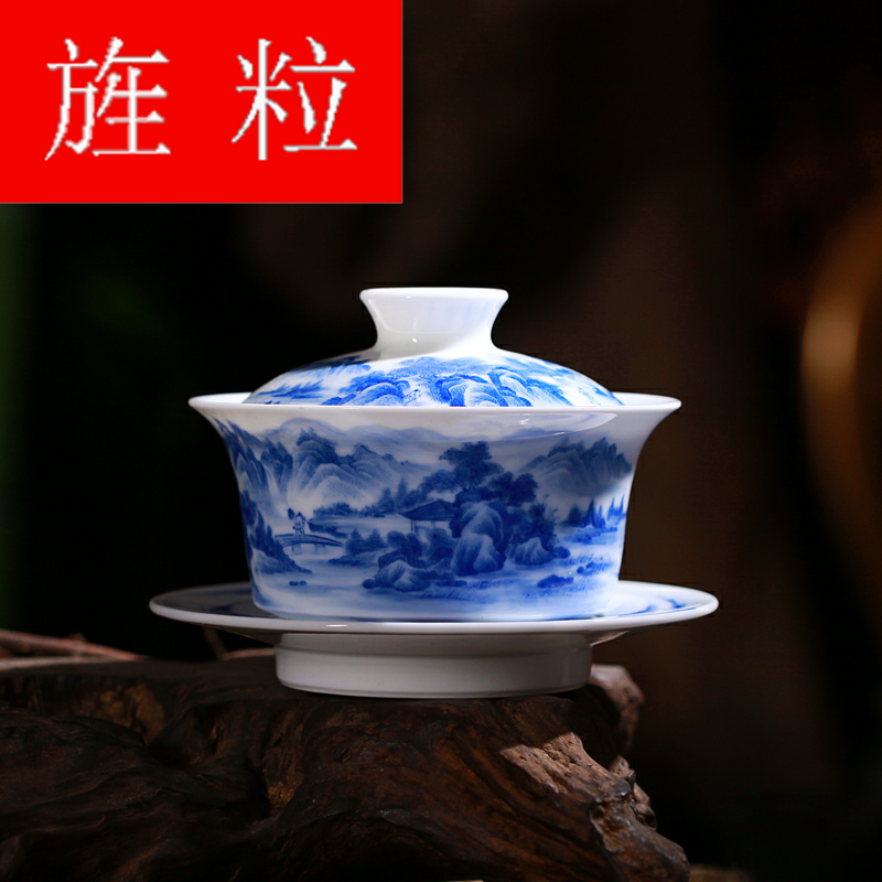 Continuous grain of fine painting landscape figure jingdezhen hand - made porcelain checking pottery master cup tureen blue - and - white tureen three