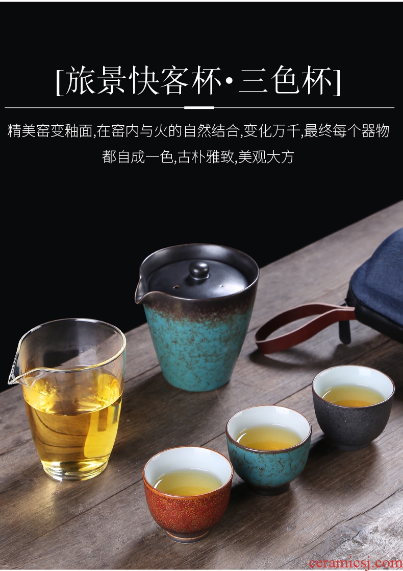 Auspicious business travel tea set a portable bag to crack a pot of three Japanese ceramics of a complete set of kung fu tea set