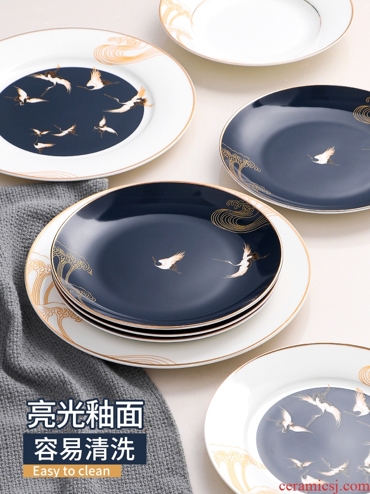 Inky up phnom penh ceramic plate plate household combination suit creative ipads porcelain tableware steak dinner plate cranes