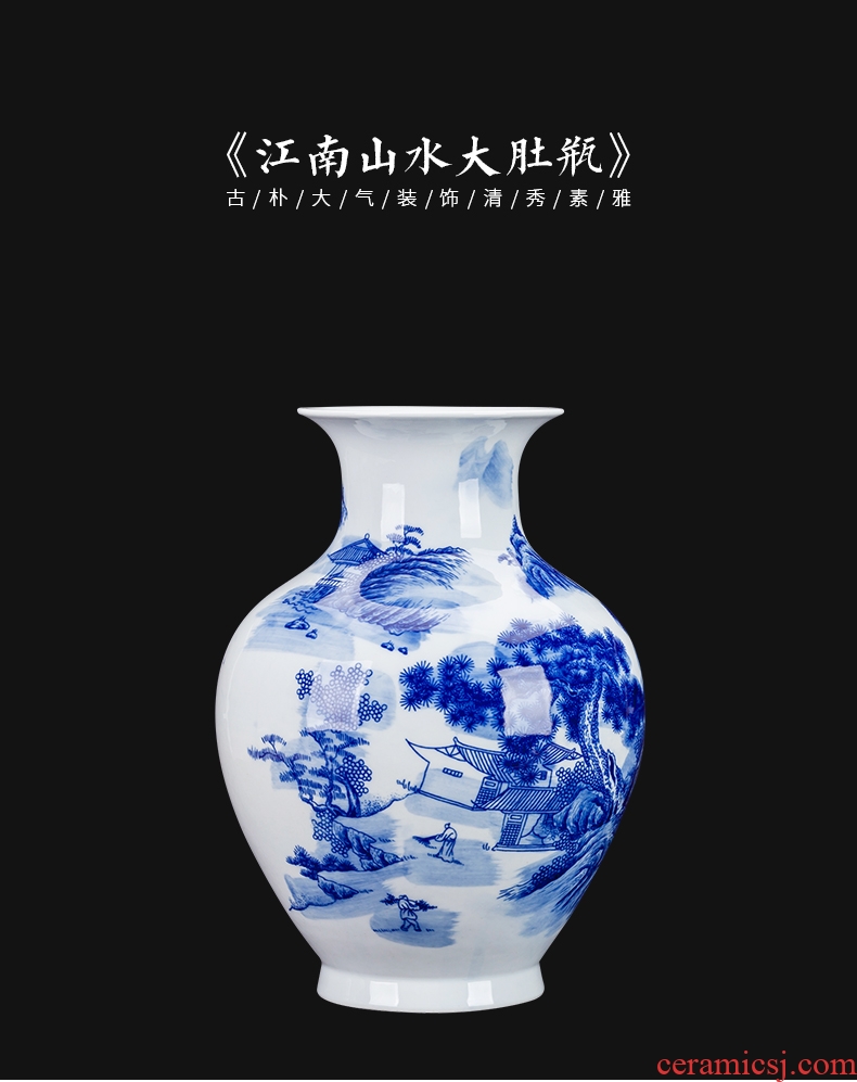 Jingdezhen blue and white porcelain vases, flower arrangement sitting room of Chinese style household ceramics study adornment handicraft furnishing articles gifts