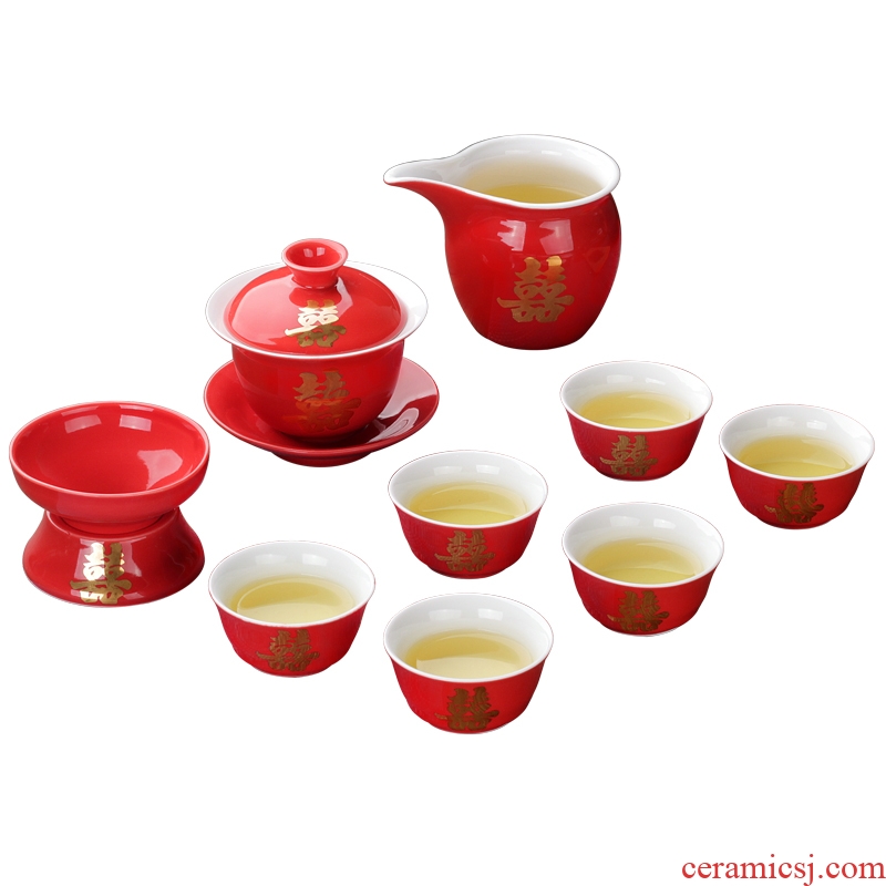 Four - walled yard I glass ceramic worship tureen red double happiness three cups to corwin tureen tea tea set custom