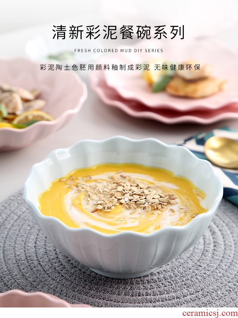 Jingdezhen ceramic bowl home eating utensils ipads porcelain bowl creative Japanese pan, a single large bowl rainbow such use