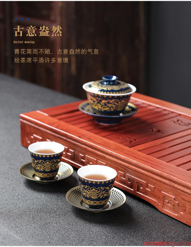 Four - walled yard modern household ji blue glaze kung fu tea set your up manual ceramic teapot tea tea set fair keller