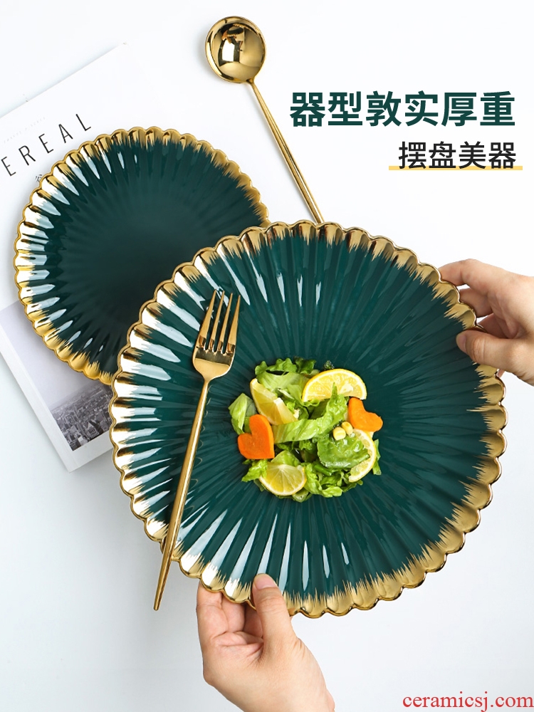 The Nordic up phnom penh dish dish dish household creative web celebrity ins wind light sparrow 祤 ceramic disc beefsteak plate