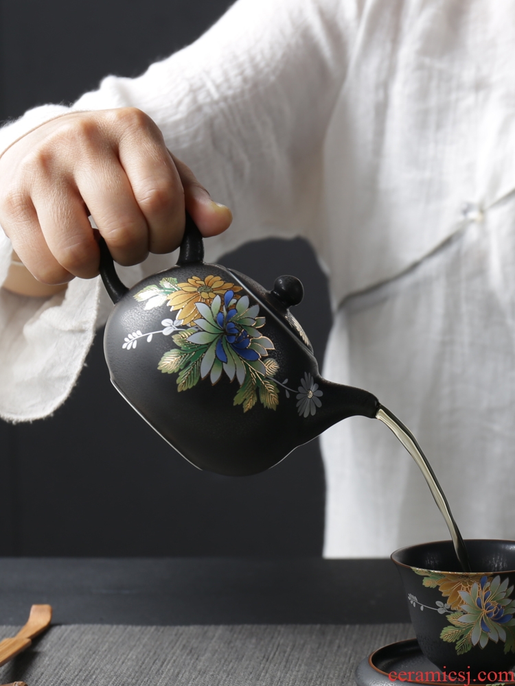 Is good source on flower beauty pot of black ceramic teapot large capacity domestic kung fu tea set simple single pot of filtering