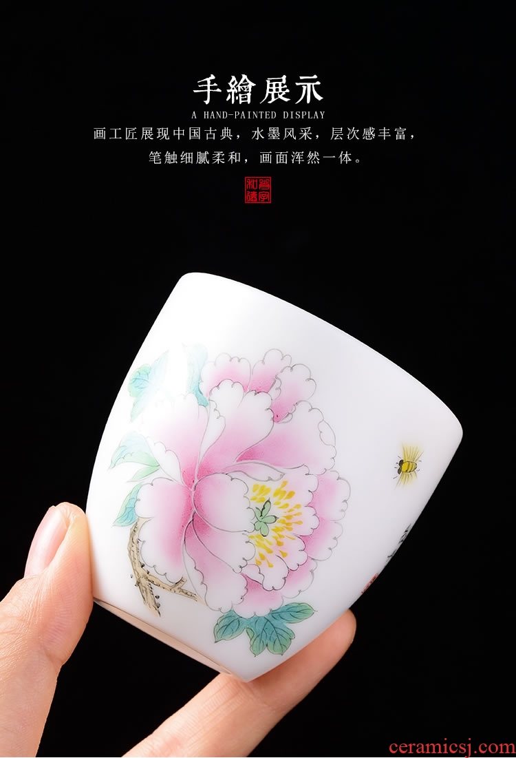 Dehua suet jade master kung fu tea cup sample tea cup hat to jingdezhen blue and white hand - made of ceramic cups