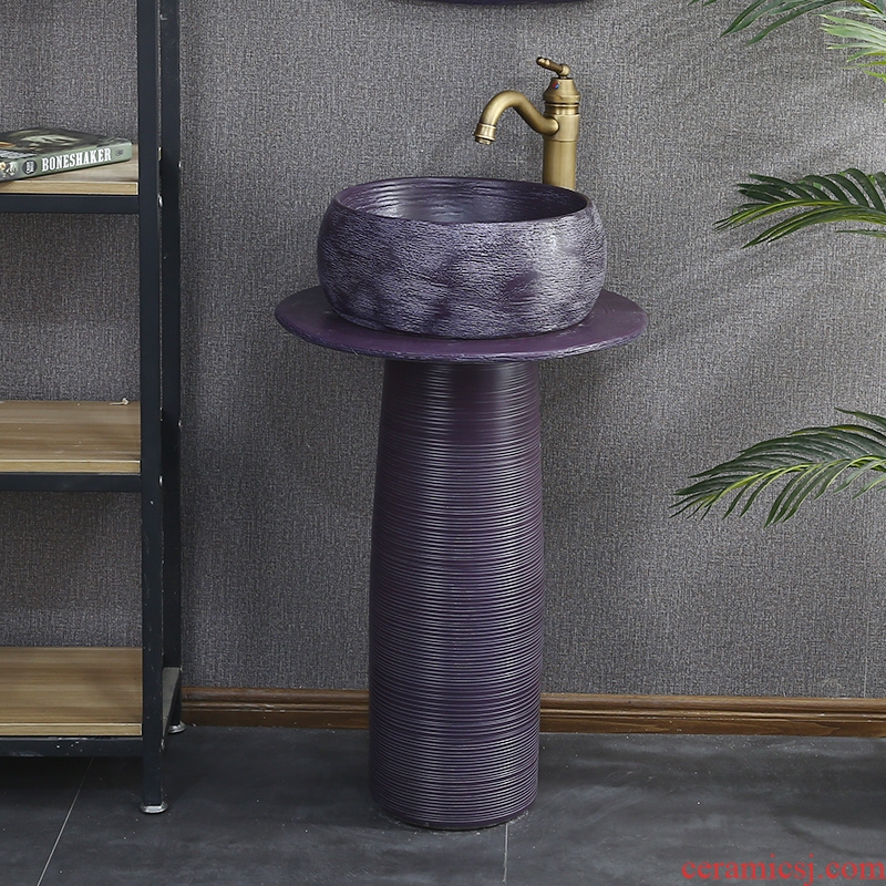 Nordic ceramic column type lavatory one household small family toilet lavabo floor balcony column basin