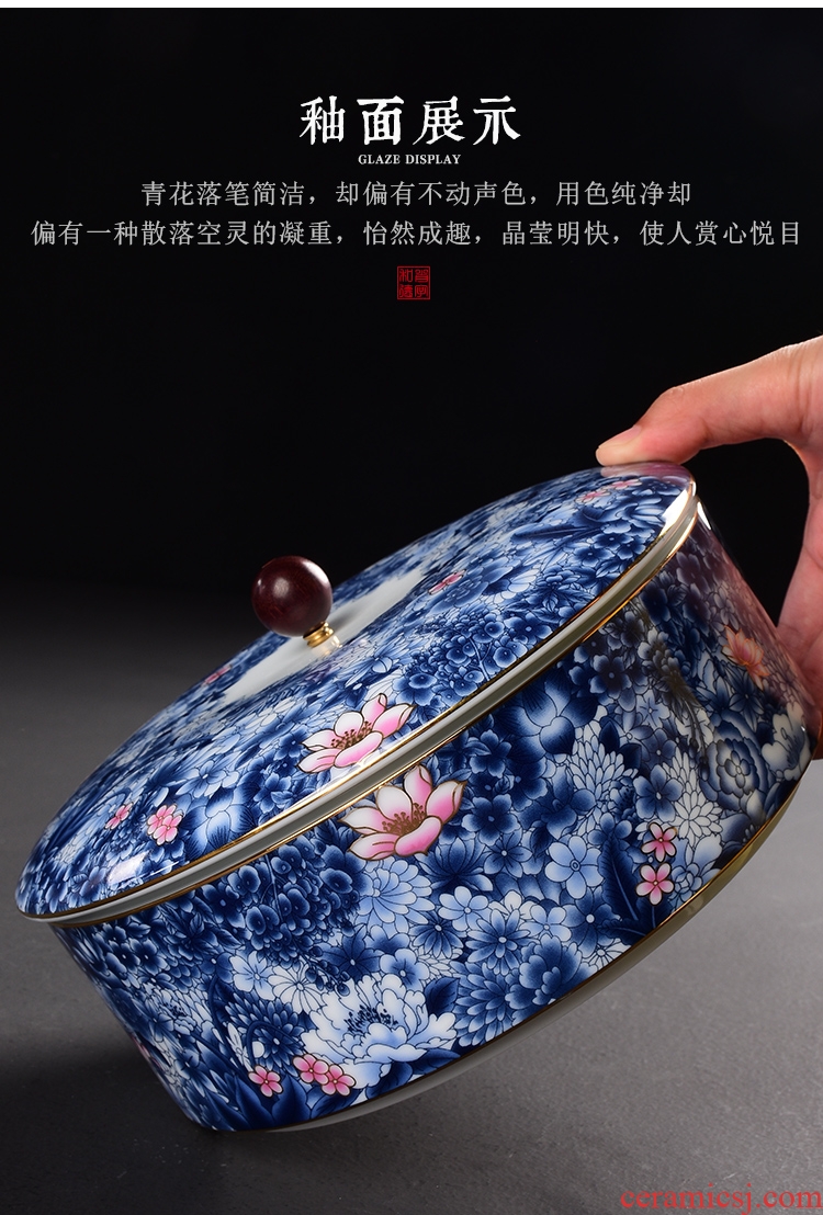 Blue and white ceramics receive full puer tea box caddy fixings large tea cake box wake tea pot tea boxes to restore ancient ways