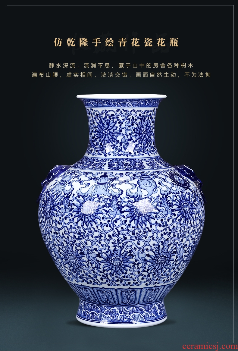 Jingdezhen ceramics archaize manual blue and white porcelain vases, flower arrangement, Chinese style living room home furnishing articles