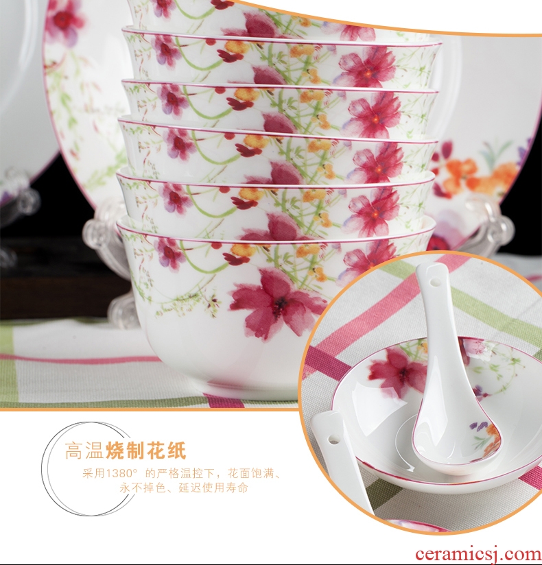 Red leaves 26 head glair ipads porcelain tableware package mail jingdezhen ceramics cutlery set bowl dish spring scenery