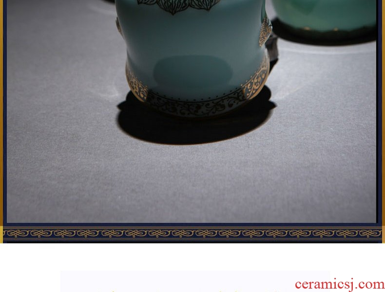 Continuous grains of gold paint jingdezhen ceramic all hand undressed ore longquan celadon glaze color sample tea cup tea cups