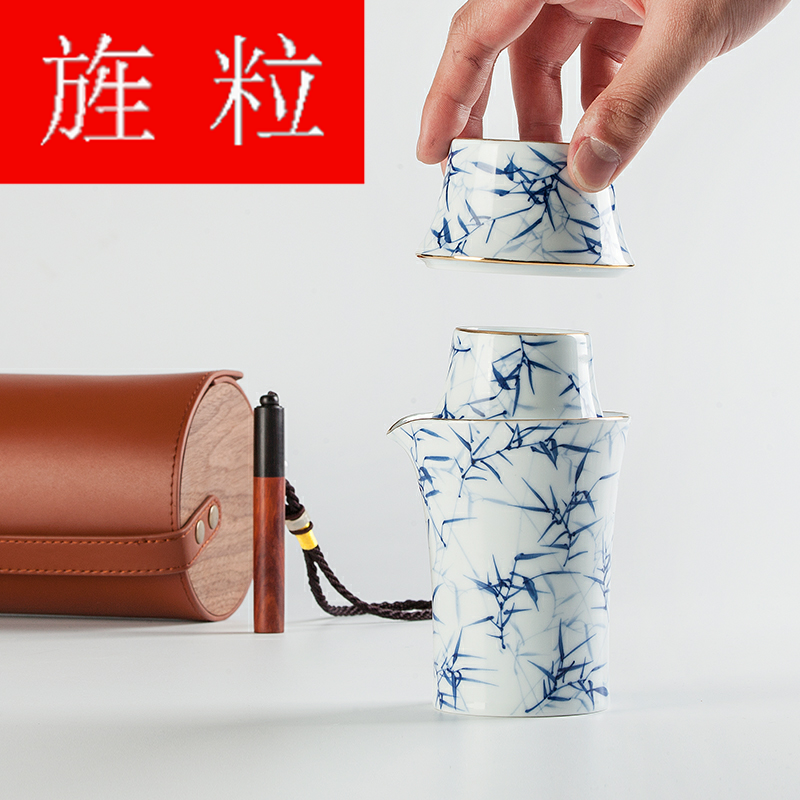 Continuous grain of jingdezhen blue and white bamboo hand - made crack cup tea cups, work travel kung fu tea set