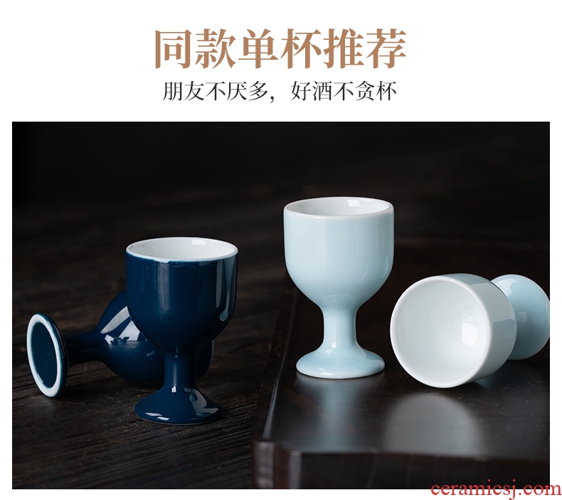 Luo wei wen hip household hot hip ceramics jingdezhen Chinese ji blue suit yellow wine glass wine cup