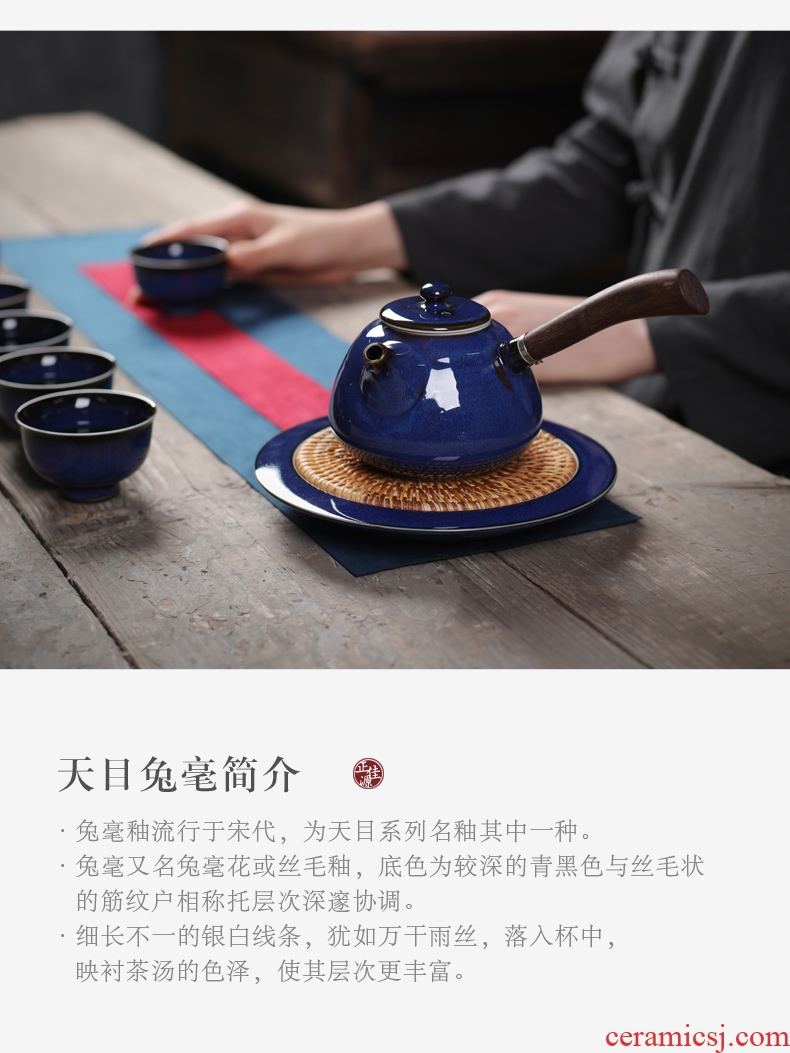 Is good source variable TuHao blue wooden side kung fu tea set the pot of ceramic pot single pot teapot household small pot