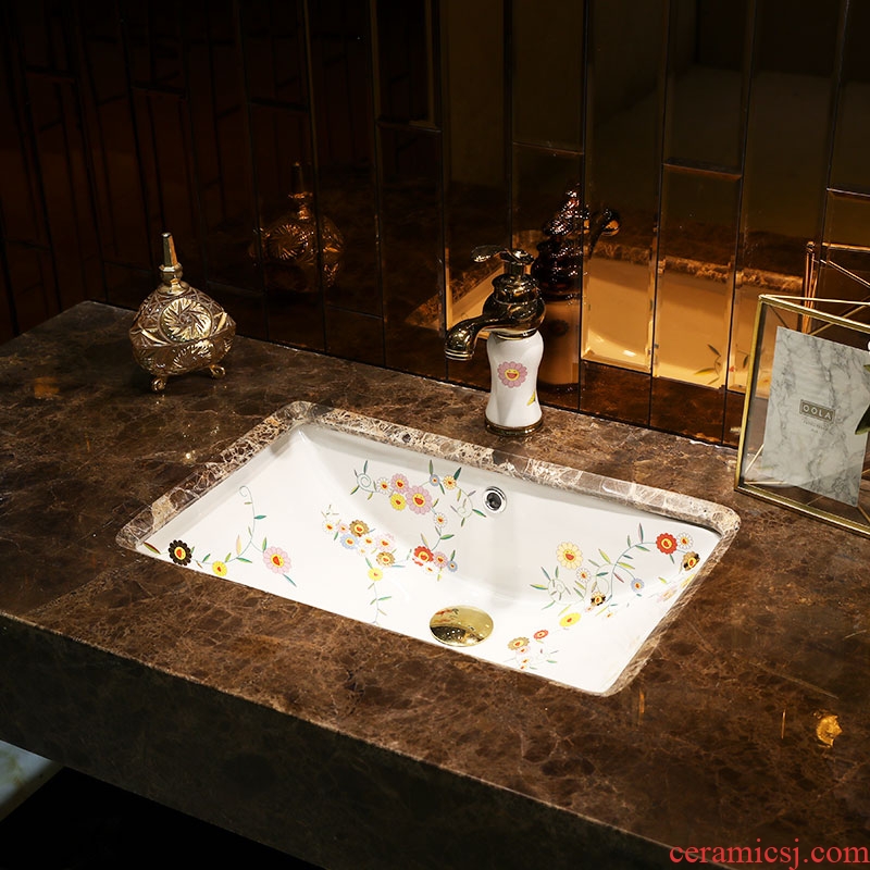 Undercounter basin ceramic art square below the sink toilet lavatory embedded the basin that wash a face basin