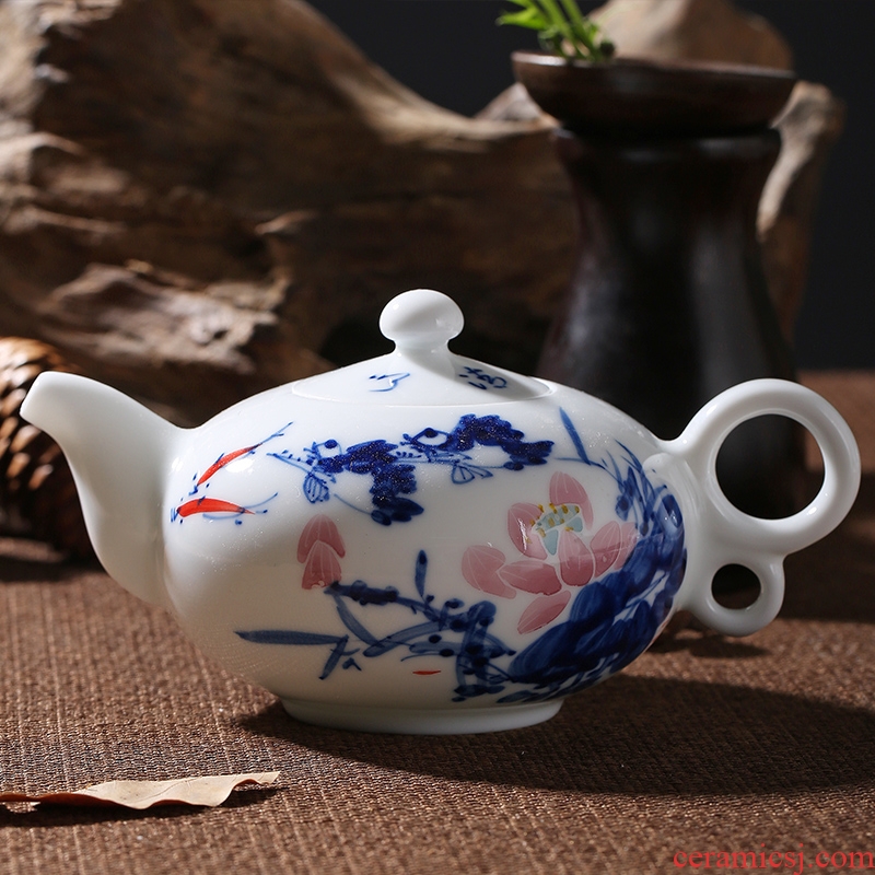 Red leaves kung fu tea pot set household jingdezhen ceramics under the high temperature porcelain hand - made glaze color colorful