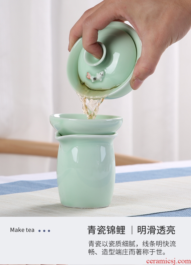 Bo yao celadon travel tea set suit portable package small household ceramic round tray is suing contracted Japanese office