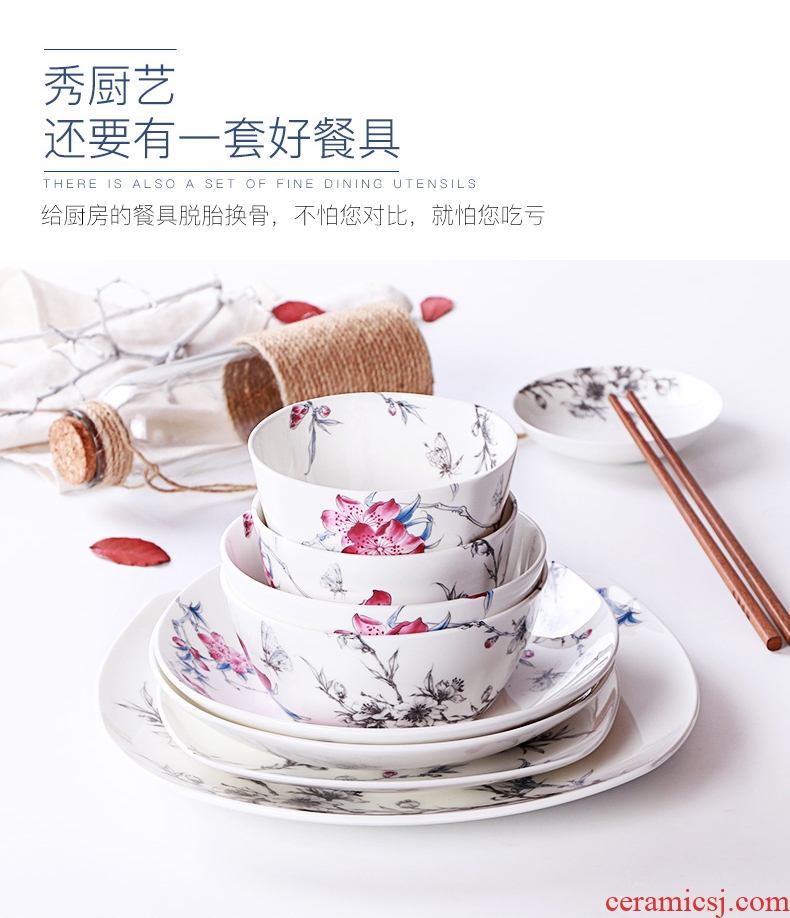 Inky ipads porcelain tableware suit Chinese jingdezhen ceramic bowl dish dishes suit household chopsticks coagulation