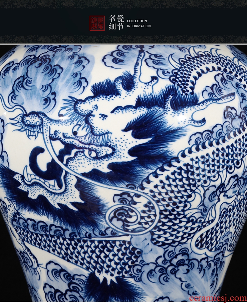 Jingdezhen ceramics imitation yongzheng hand - made Chinese blue and white porcelain vase archaize home rich ancient frame adornment furnishing articles
