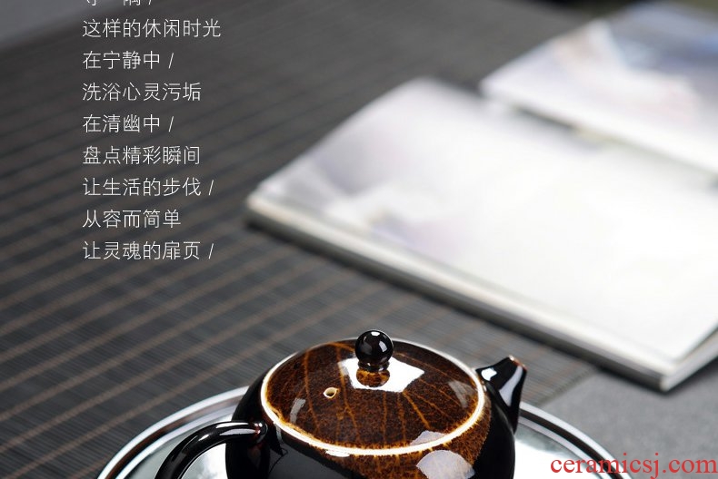 Continuous up with jingdezhen ceramic grain green was konoha temmoku light household teapot manual kung fu tea set the teapot