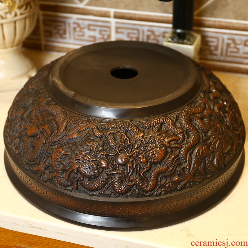 Chinese dragon carving art stage basin on the ceramic lavabo industrial archaize wind restoring ancient ways the lavatory basin